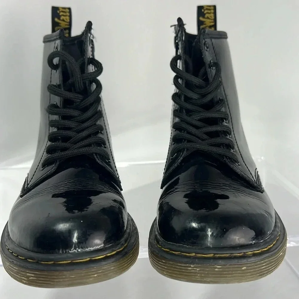 Dr. Martens 1460J Black 8-Eye Patent Leather Lace-Up/Zip-Up Combat Boots Size 2
